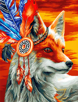 Лиса с украшениями из перьев