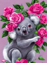 Милая коала среди розовых роз