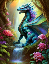 Перламутровый дракон в лесу среди цветов