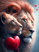 Лев и львица с красным сердцем