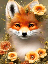 Рыжий лисенок в цветах