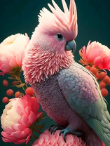 Бледно-розовый попугай среди цветов