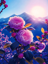 Нежно-розовое цветение на фоне гор