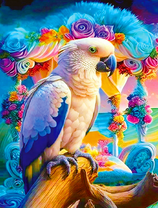 Попугай Ара на фоне цветов