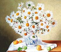 Букет ромашек в вазе и абрикоски