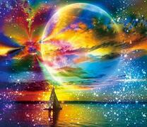 Парусник под большой луной в ярком небе