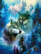 Волки на зимнем лесном склоне