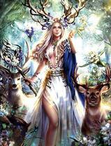 Девушка друид и феи в лесу