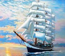 Трехмачтовый фрегат уходит в море