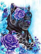 Пантера, радужные птицы и розы с орхидеями