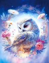 Сова с перьями в цветах