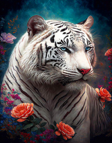 Большой амурский тигр среди цветов