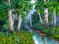 Березовая роща и река