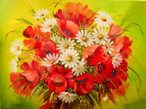 Маки и ромашки в большом букете