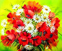 Маки и ромашки в большом букете