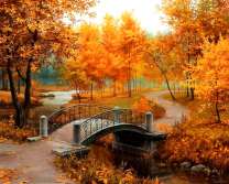 Мостик через речушку в осеннем парке