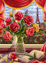 Букет роз с видом на Эйфелеву башню