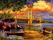 Ретро-автомобиль под мостом