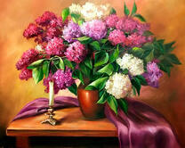 Букет сирени и свеча