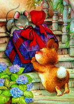 Зайчик и мышка несут подарок