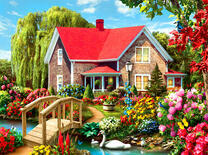 Мостик к дому с красной крышей