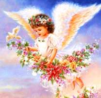 Ангелочек и цветочный венок