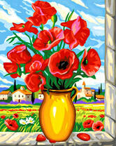 Букет маков в желтой вазе