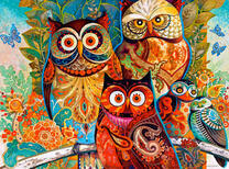 Три совы в тёплых тонах
