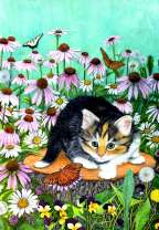 Кошка валяется в цветах