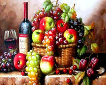Корзина с фруктами и вино