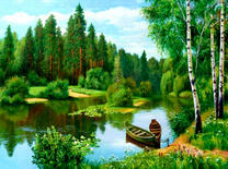 Одинокая лодка в лесу