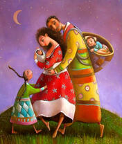 Большая семья на холме под звездами