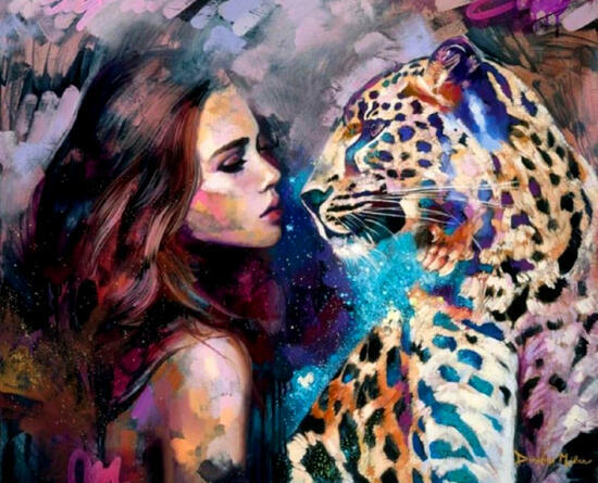 Картина по номерам 40x50 Красивая девушка и леопард