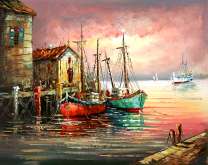 Лодки на причале у рыбацкой деревни