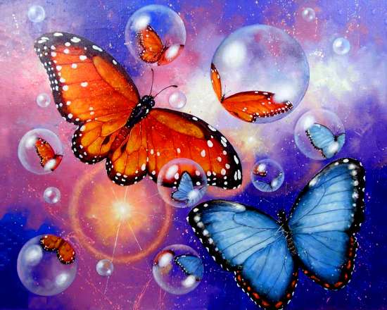 Картина по номерам 40x50 Нежные бабочки и мыльные пузыри