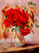 Полевые маки и колосья пшеницы