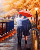 Прогулка под зонтом осенним днем