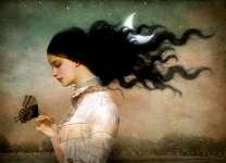 Девушка, месяц и чёрная бабочка