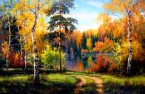 Дорога через лес в осенних красках