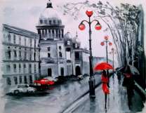 Люди с зонтами в осеннем городе