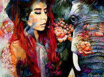 Девушка, слон и розы