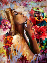 Девушка с лягушонком в тропических цветах