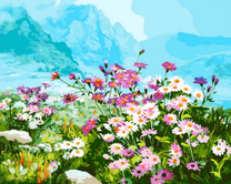 Луговые цветочки на фоне гор