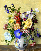 Цветы в расписной вазе