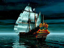 Парусник в ночном море и звезды