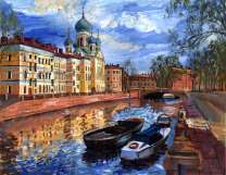 Лодки на канале Санкт-Петербурга