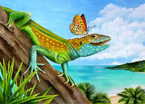 Ящерица и бабочка на ветке