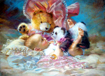 Малыш с плюшевыми мишками