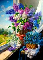 Три весенних букета и вид из окна