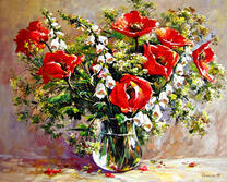 Маки и белые колокольчики в вазе